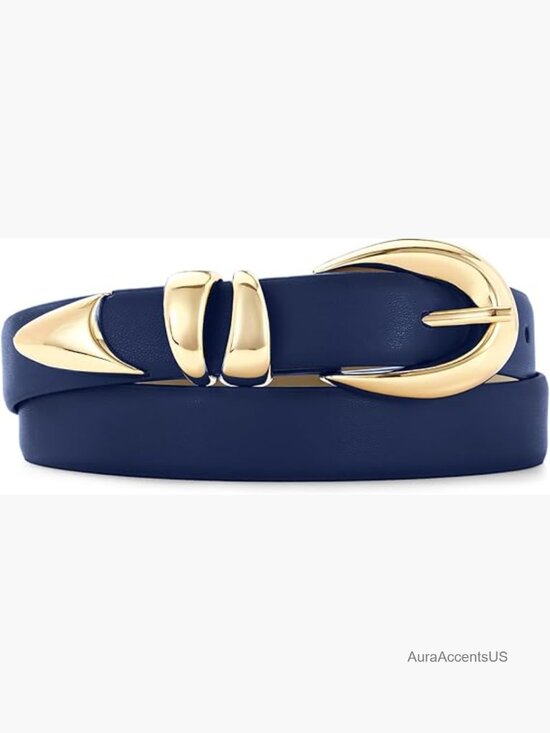 Genuine Leather Belt with Gold Buckle for Women